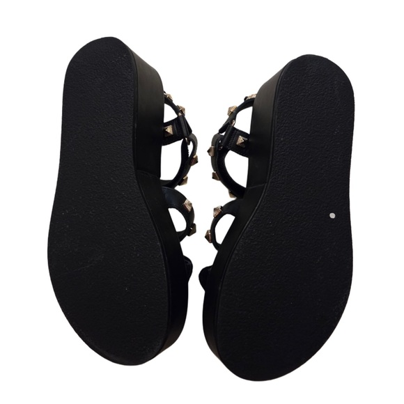 Maje Black Thick Wedge Sandals with Gold Studs - Picture 4 of 7